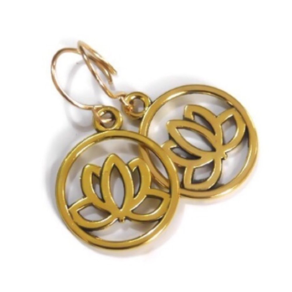 HANDMADE Gold Lotus Flower Earrings